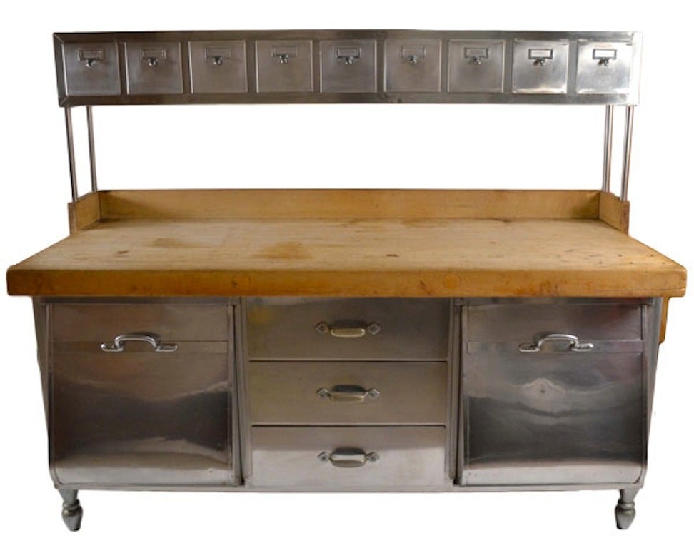 Industrial Stainless Steel and Wood Kitchen Work Station, Prep Table 