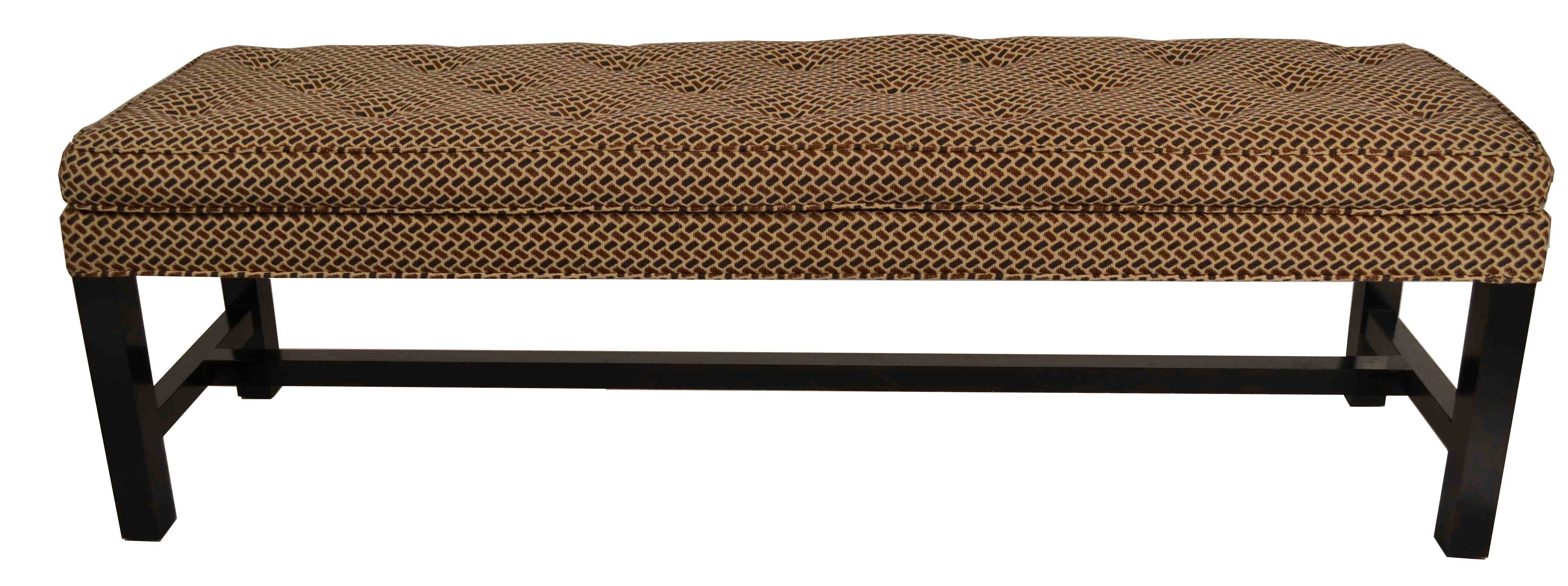 Long Upholstered Bench Tufted Top Wood Legs