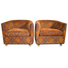  Pair 1970's Tub Chairs on coaster ball feet 