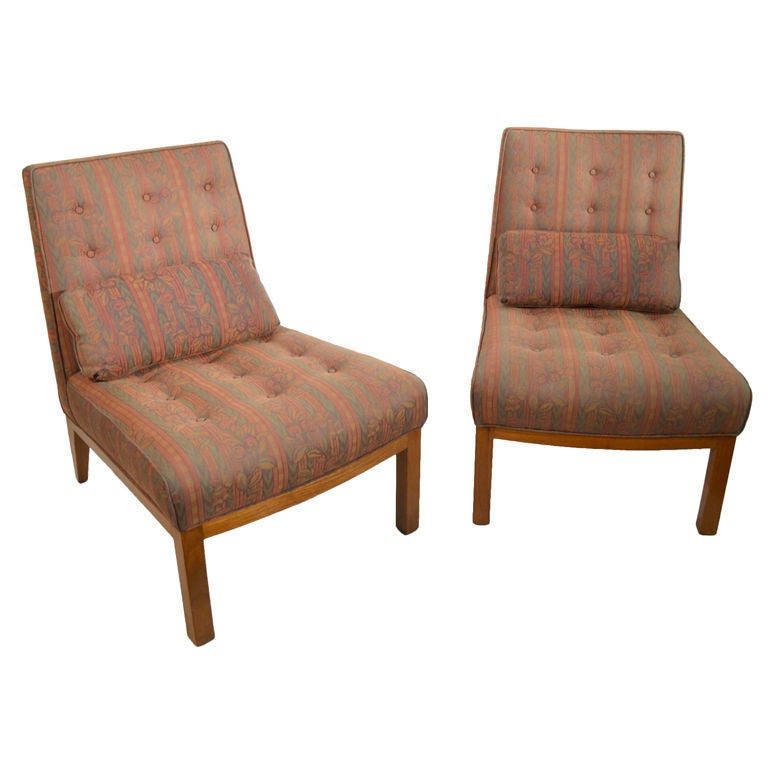 Pair of Armless Lounge Chairs with Ottomans after Wormley For Sale at