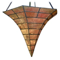 Arts and Crafts Capiz Shell "Witches Cap" chandelier 4