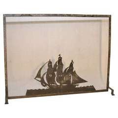 Arts And Crafts Mission Screen With Cut Steel Clipper Ship Trim