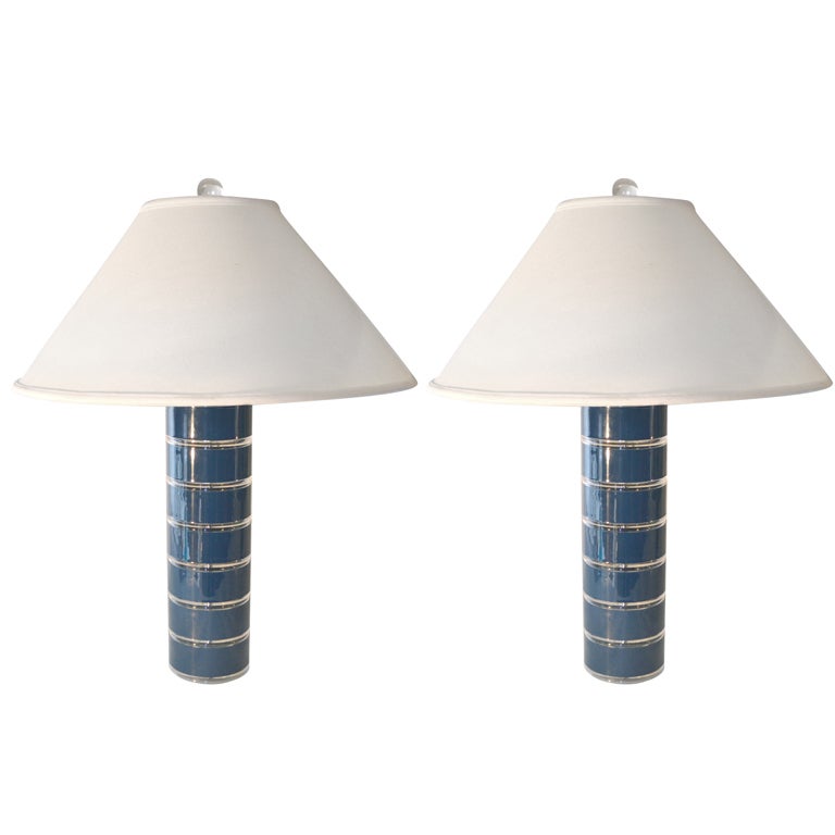 Pair of "Optique" Stacked Plastic Disk Table Lamps