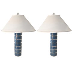 Pair of "Optique" Stacked Plastic Disk Table Lamps