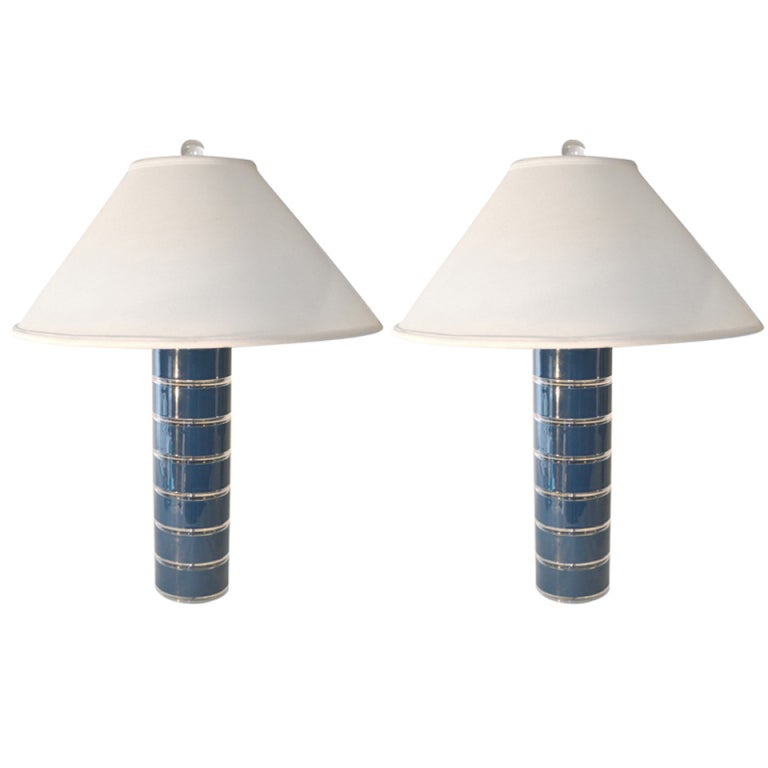 Pair of "Optique" Stacked Plastic Disk Table Lamps at 1stdibs