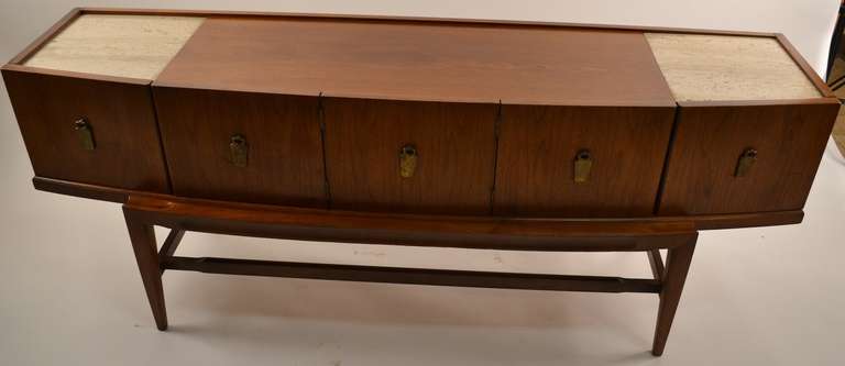 Mid Century Modern Marble Top Bow Front Credenza 1