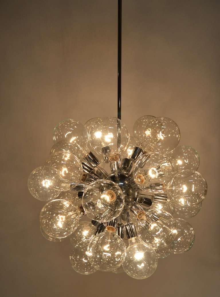 Brilliant chrome with large bubble globe bulbs. Large impressive scale, working and original, and signed ( TASO ).