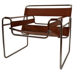 Brown Leather and Chrome Wassily Chair