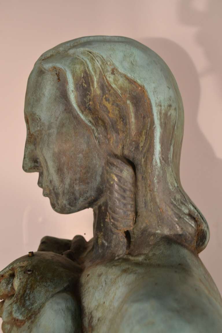American Art Deco Bronze Verdigris Fountain Head