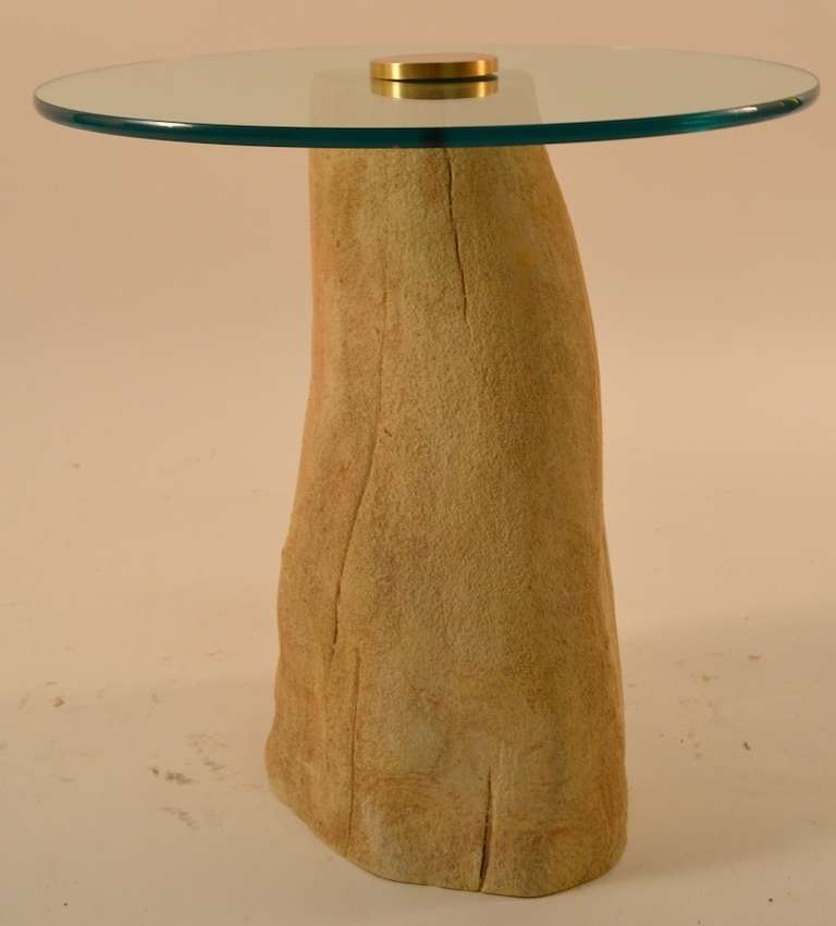 Sand color and finish free form Organic Modern plate glass top table.