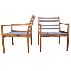 Vintage Pair Ole Wanscher Rosewood Arm Chairs