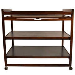 Vintage Danish Modern Rosewood Serving Bar Cart 