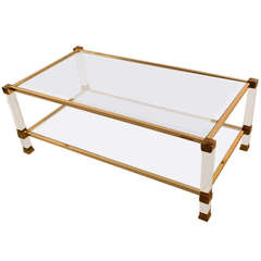 Pierre Vandel Lucite  Gass and Brass Coffee Table