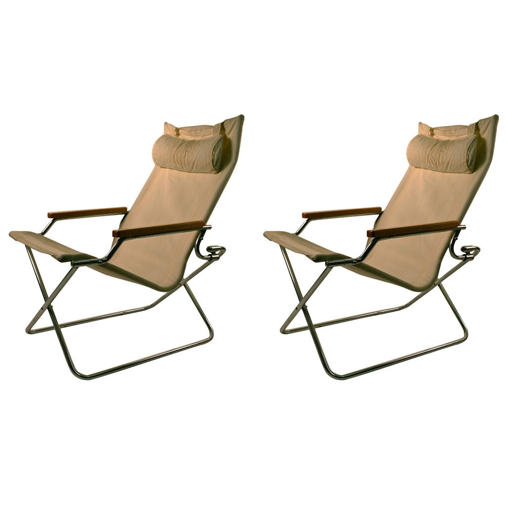 Pair Uchida Folding Canvas Chairs with one Ottoman