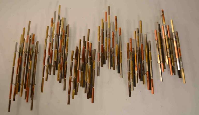 Very nice set of 6 Modernist, Brutalist School mixed metal ( copper, steel, brass ) Signed 