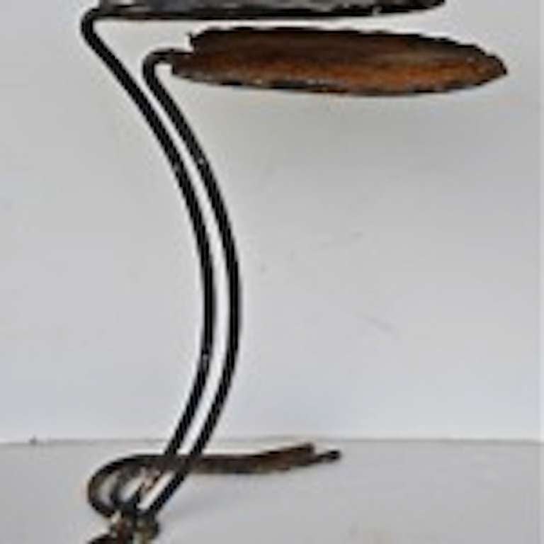 Playful Vintage Set of Nesting Leaf Top Tables suitable for outdoor/indoor use.  Specific Dimensions as follows: Larger Table 23