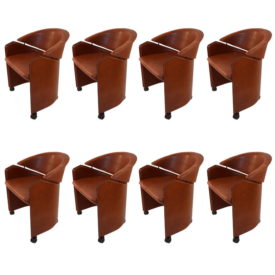 Set of Eight Italian Leather Dining Chairs