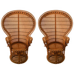 Pair of Woven Wicker Peacock Chairs