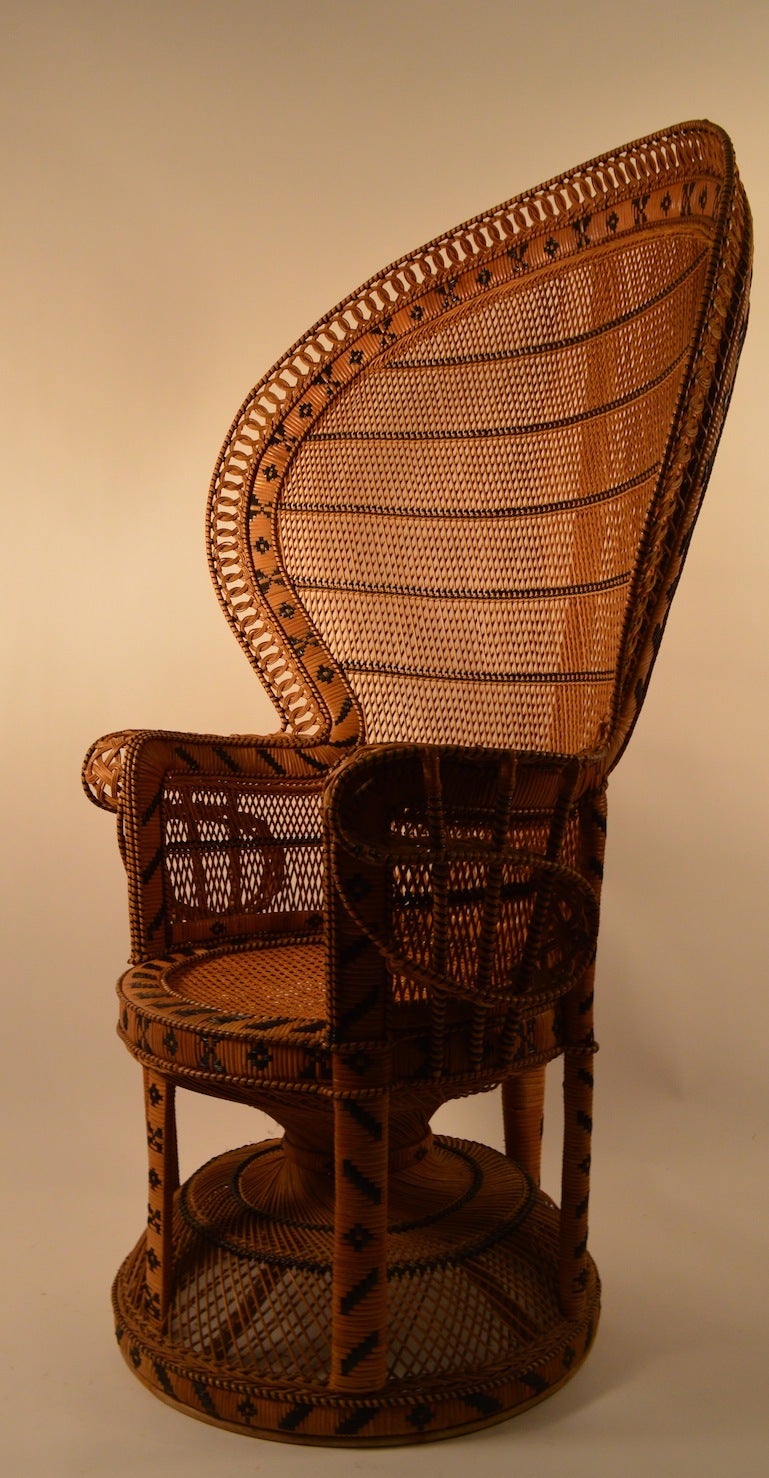 Mid-Century Modern Pair of Woven Wicker Peacock Chairs