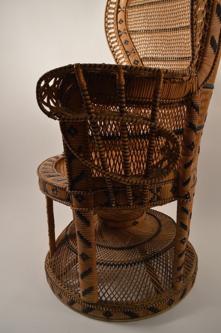 American Pair of Woven Wicker Peacock Chairs