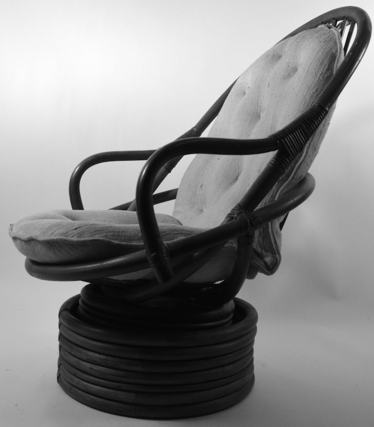 Mid-Century Modern Pair of Swivel Tilt Bamboo Lounge Chairs