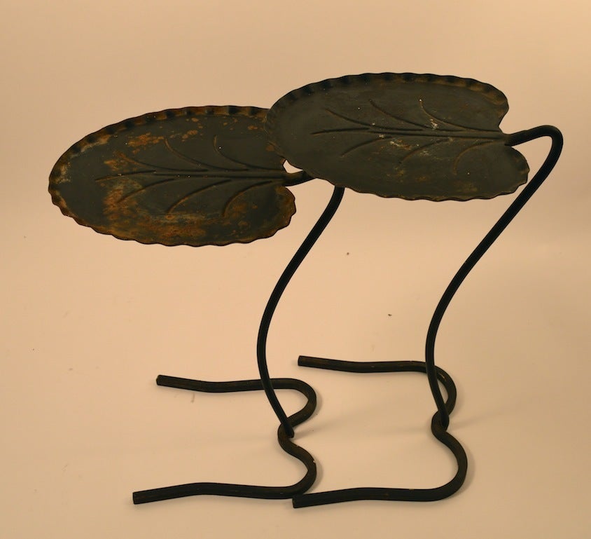 Mid-Century Modern Two Salterini Nesting Leaf Tables in Black