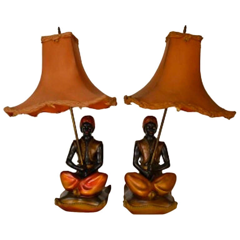 Pair Blackamoor Polychrome Table Lamps at 1stdibs