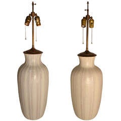 Pair Upsala Ekeby Swedish Art Pottery Table Lamps