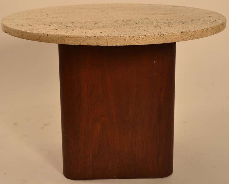 American Probber Travertine Top Taboret End Table