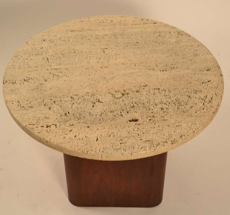 Mid-Century Modern Probber Travertine Top Taboret End Table