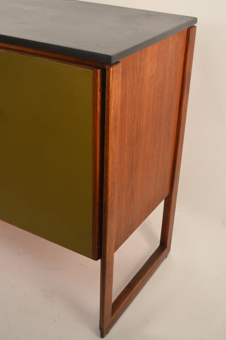 Jens Risom Leather Front Stone Top Cabinet 1