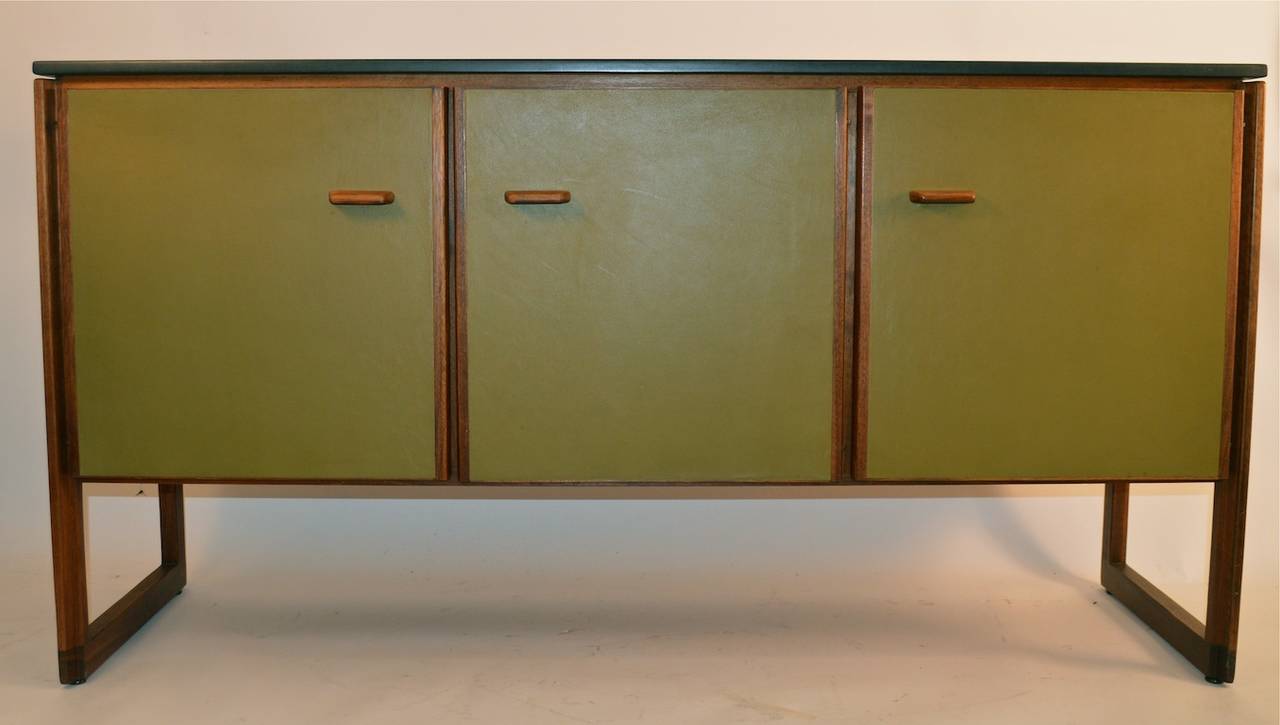 American Jens Risom Leather Front Stone Top Cabinet