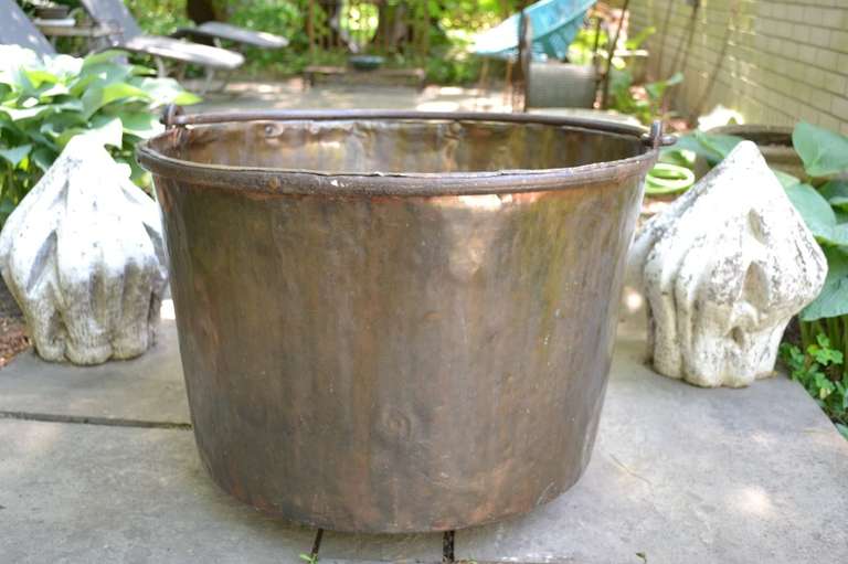 Primitive 19th C. Copper Bucket With Iron Handle