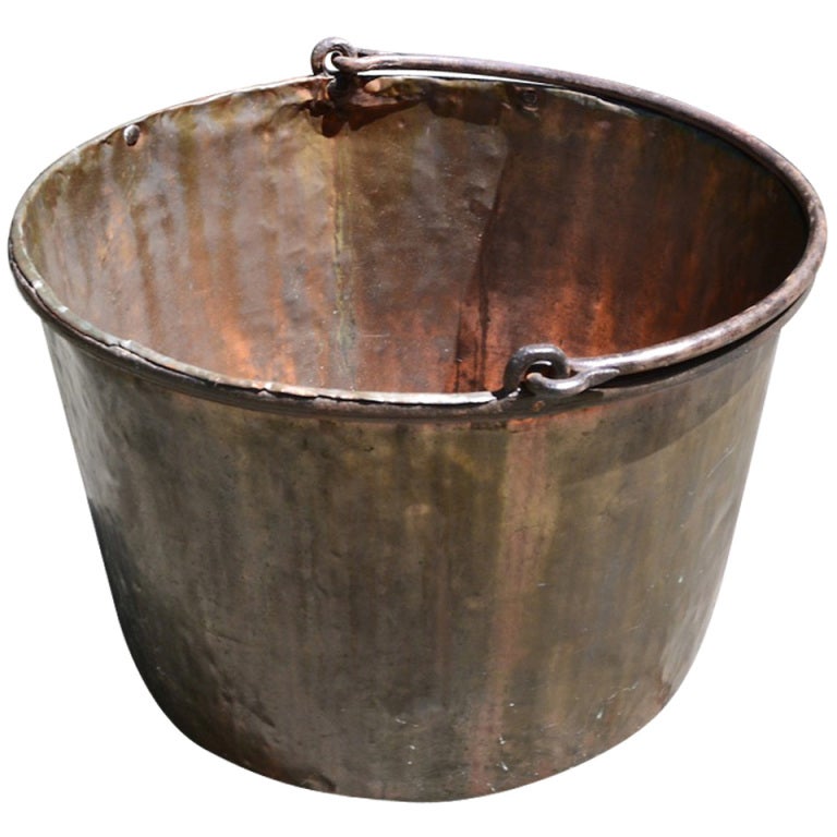 19th C. Copper Bucket With Iron Handle at 1stDibs