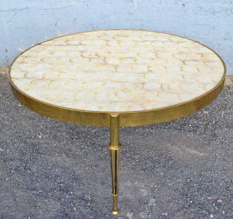 Hollywood Regency Capiz Shell and Cast Brass Coffee Table In Good Condition In New York, NY