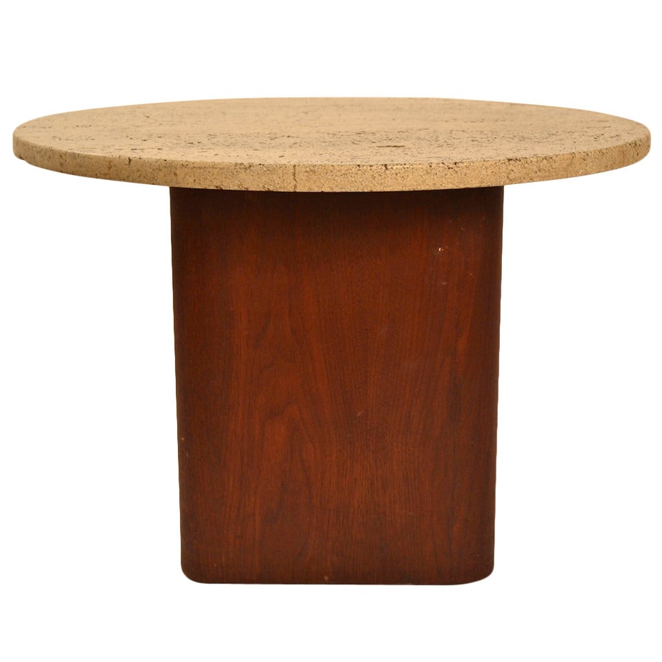 Probber Travertine Top Taboret End Table