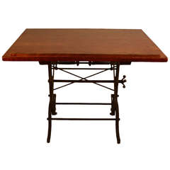Antique American Drafting Table with Cast Iron Base