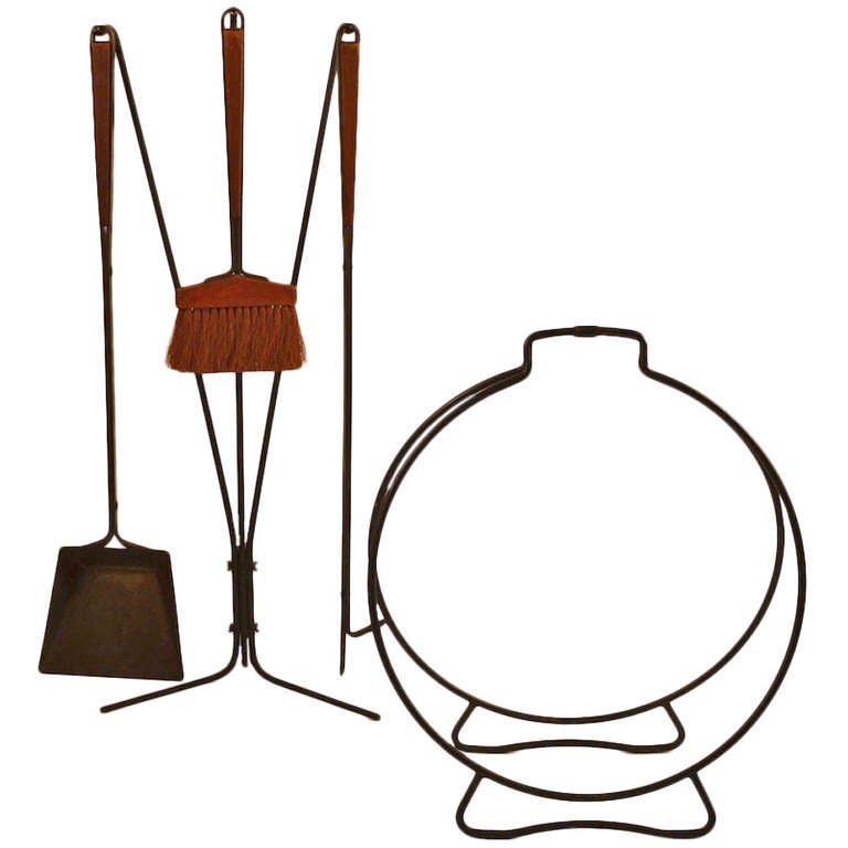 Five Piece Mid Century Fireplace Tools With Log Holder For At Five Piece Mid Century Fireplace Tools With Log Holder For