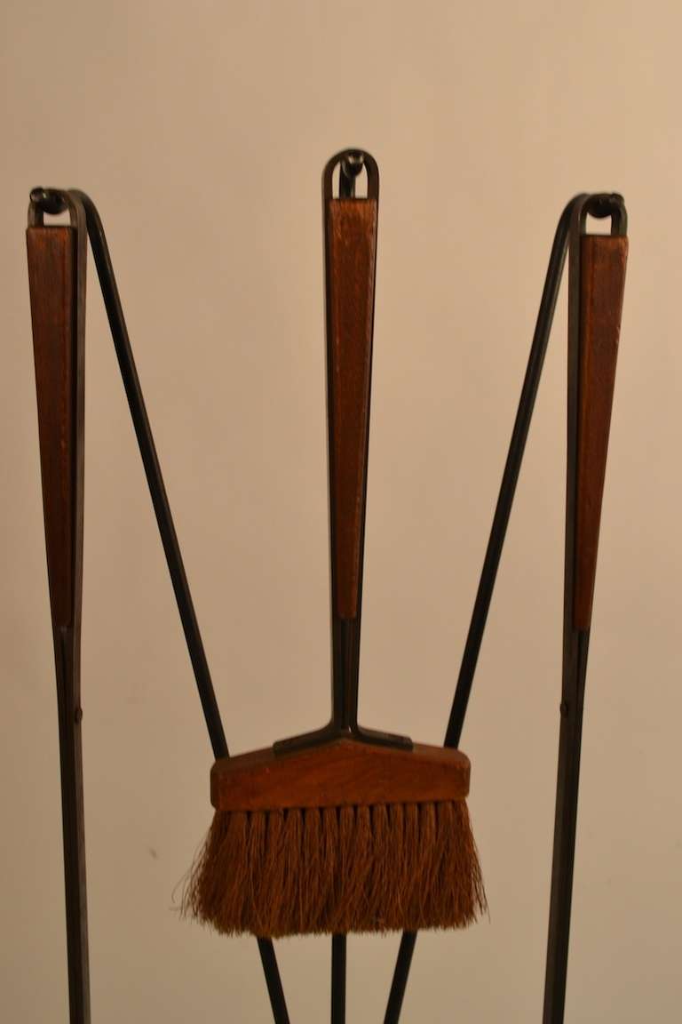 Mid-20th Century Five-Piece Mid Century Fireplace Tools with Log Holder