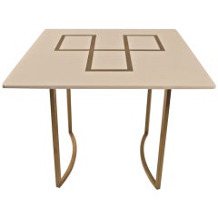 Elegant Squared Brass and White Glass Table