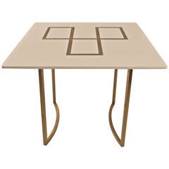 Elegant Squared Brass and White Glass Table 5