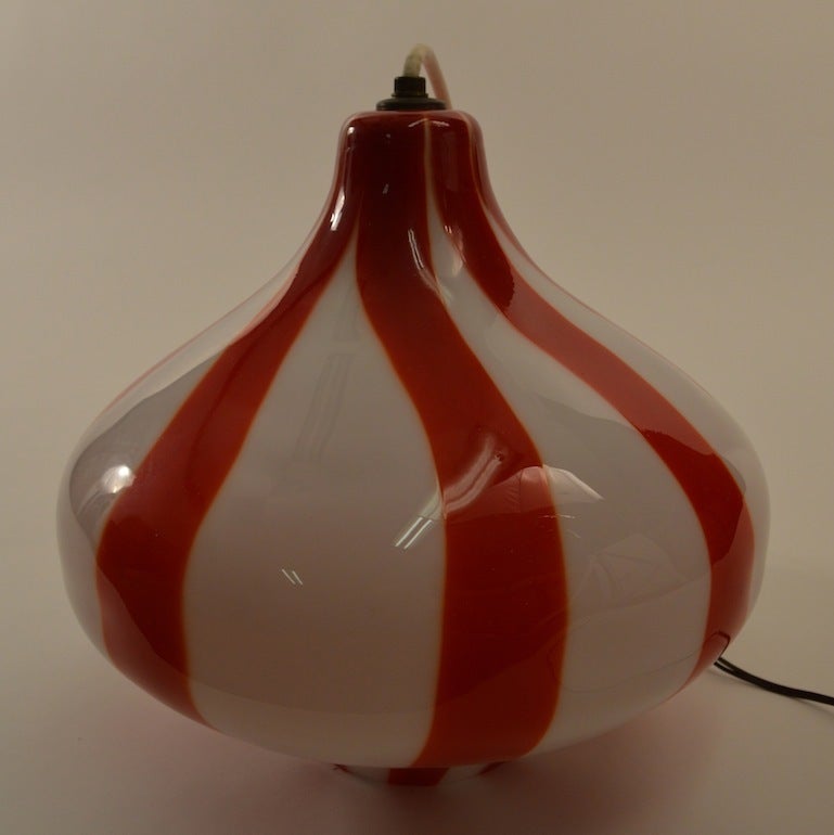 Great red and white stripped Venini pendant fixture in perfect condition. Colorful, clean and ready to hang.