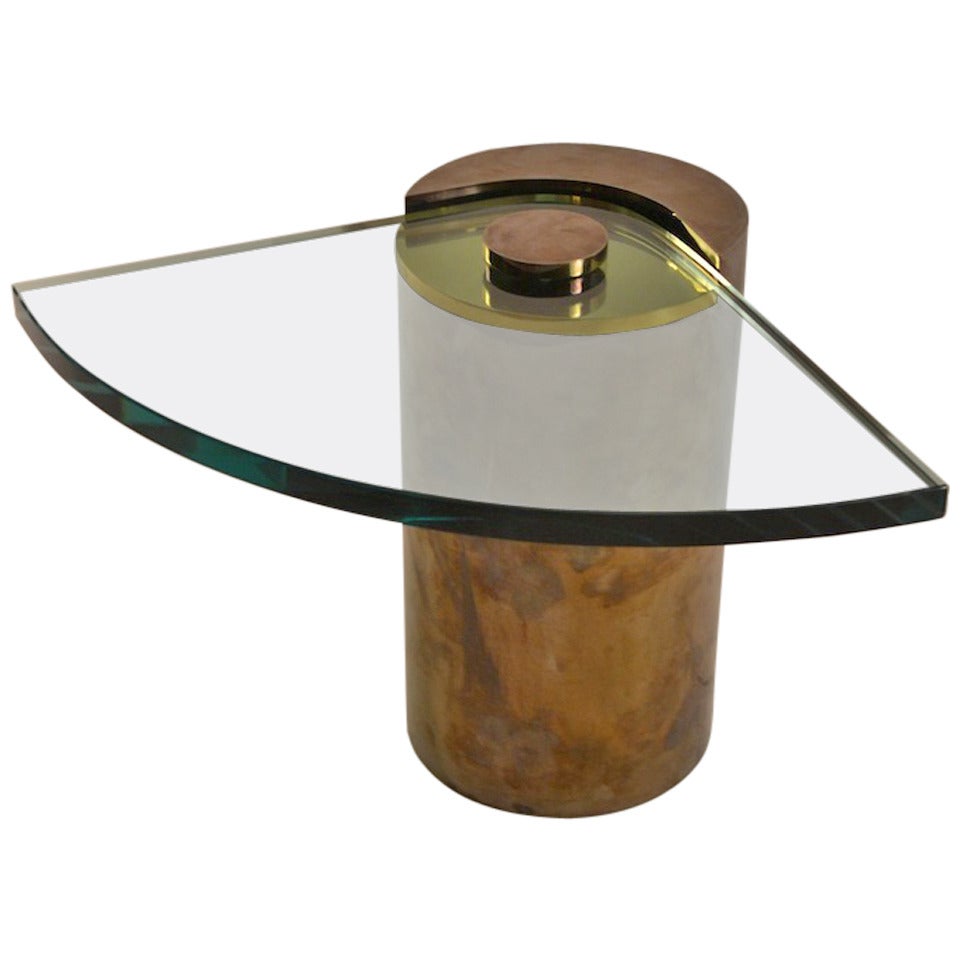 Karl Springer Drum End Table with Wedge Plate Glass Shelf