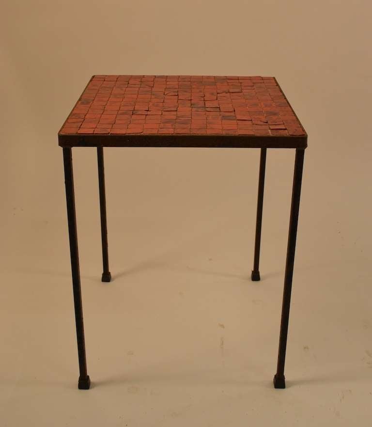 Mid-Century Modern Pair of Square Mosaic Top Modernist Tables