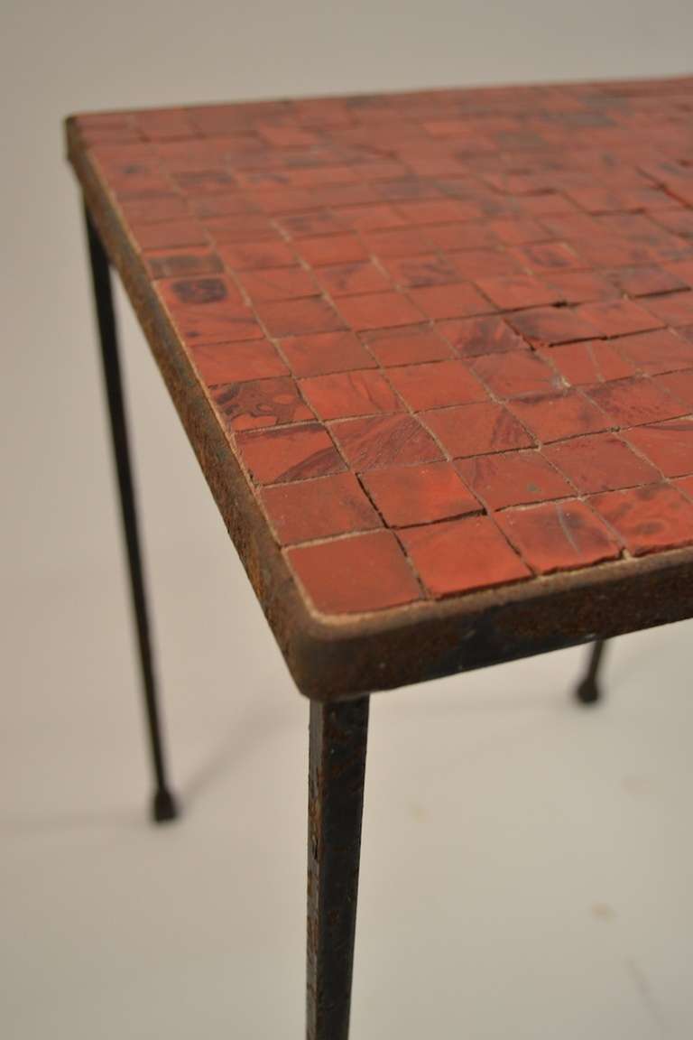 Pair of Square Mosaic Top Modernist Tables In Good Condition In New York, NY