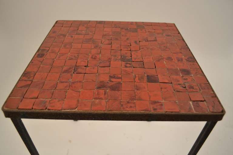 Mid-20th Century Pair of Square Mosaic Top Modernist Tables