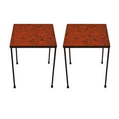 Pair of Square Mosaic Top Modernist Tables 1