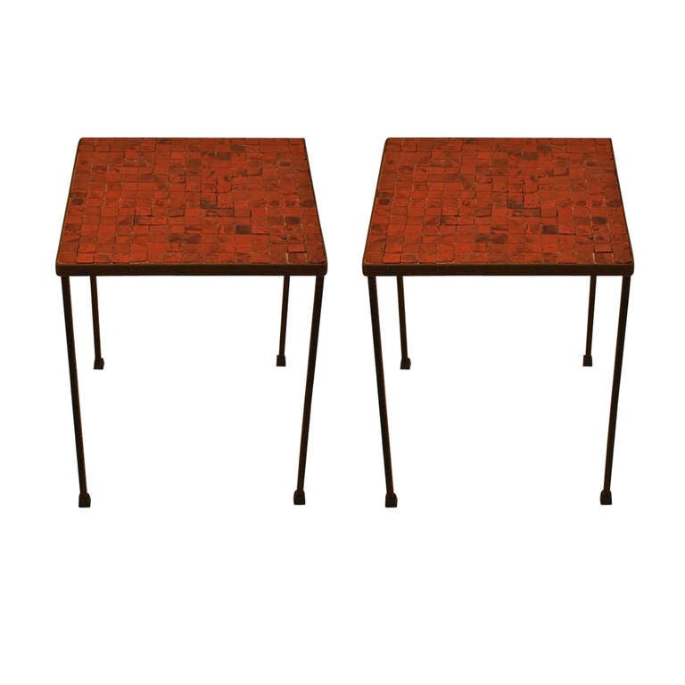 Pair of Square Mosaic Top Modernist Tables For Sale at 1stdibs