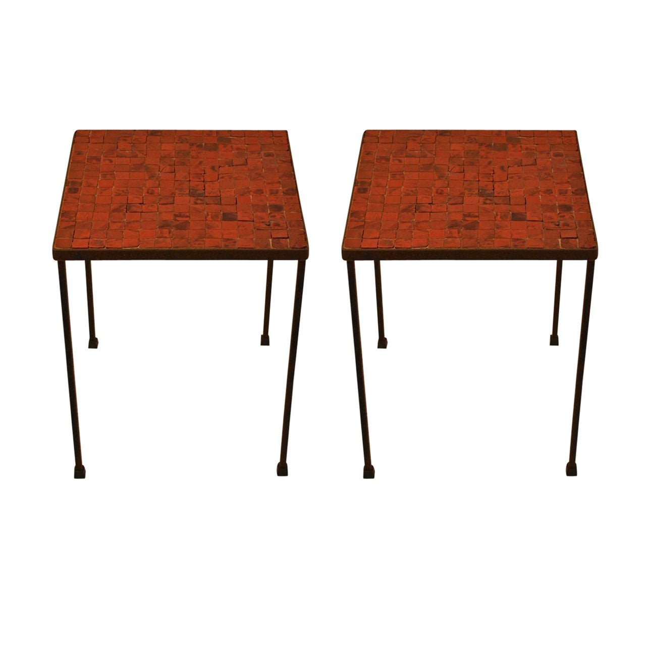 Pair of Square Mosaic Top Modernist Tables