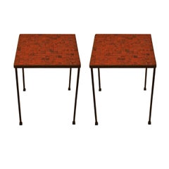 Pair of Square Mosaic Top Modernist Tables